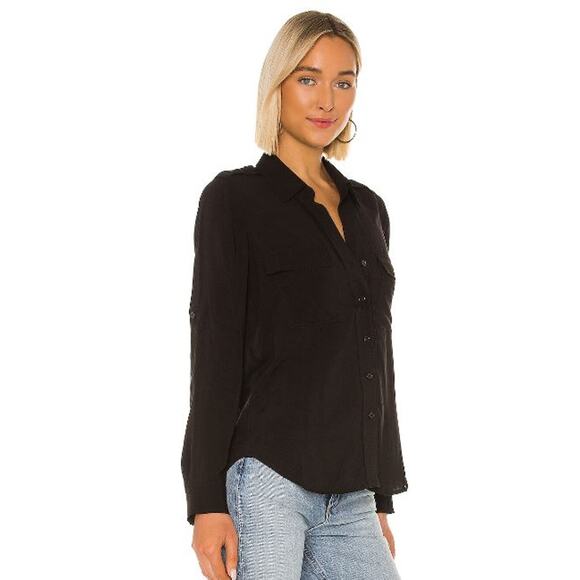 L'Agence Lunetta Roll Tab Sleeve Front Button Shirt Matte Black Women's Size XS - Picture 3 of 7